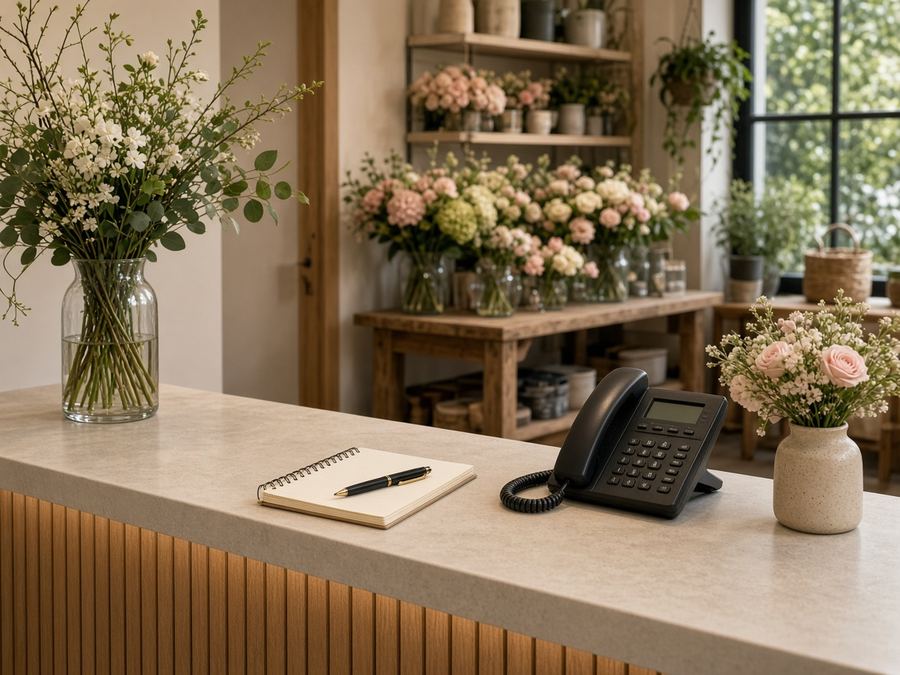 Contact desk at Tiranjowar Florals in Melbourne